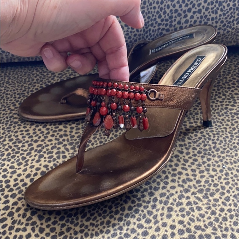 Claudia Ciuti Bronze Orange beaded sandals